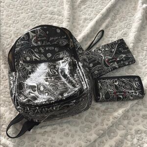 Sakroots Black and White Backpack and Wallet Set